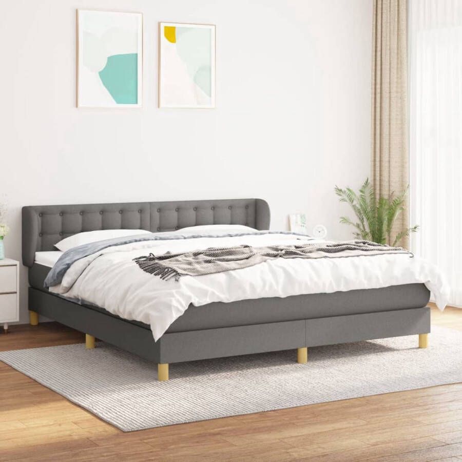 The Living Store Boxspringbed Donkergrijs 160 x 200 x 78 88 cm Met verstelbaar hoofdbord Pocketvering matras Middelharde ondersteuning Huidvriendelijk topmatras