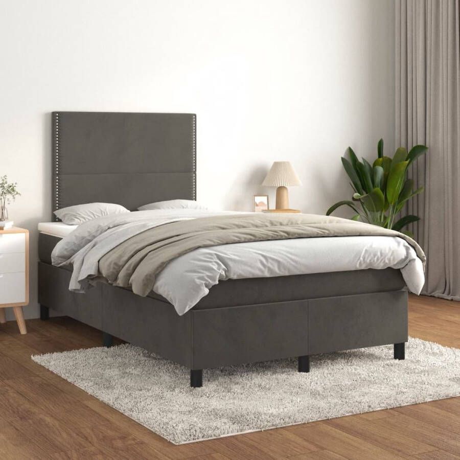 The Living Store Boxspringbed Donkergrijs 203 x 120 x 118 128 cm Zacht fluweel Praktisch hoofdbord Pocketvering matras Middelharde ondersteuning Huidvriendelijk topmatras Inclusief montagehandleiding