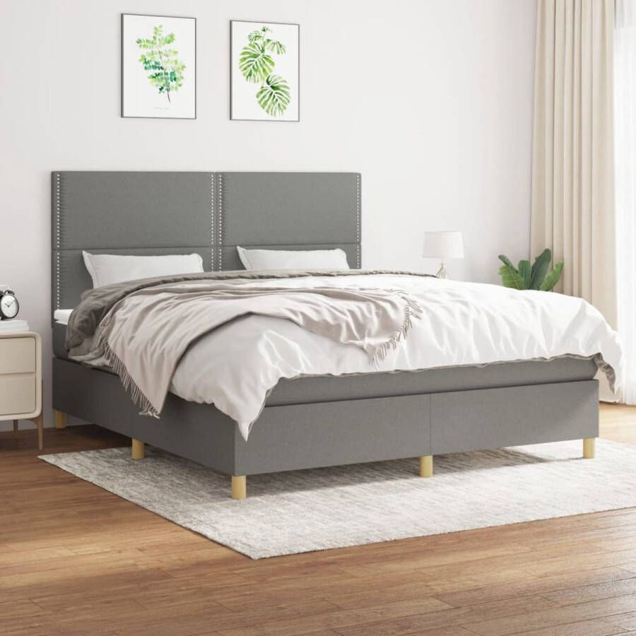 The Living Store Boxspringbed donkergrijs 203 x 160 x 118 128 cm inclusief matras en topmatras