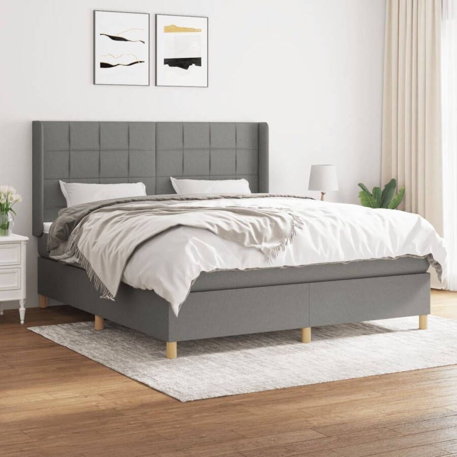 The Living Store Boxspringbed donkergrijs 203 x 163 x 118 128 cm pocketvering matras middelharde ondersteuning Boxspringbed Boxspring Donkere Grijze Bed Tweepersoonsbed Slaapcomfort