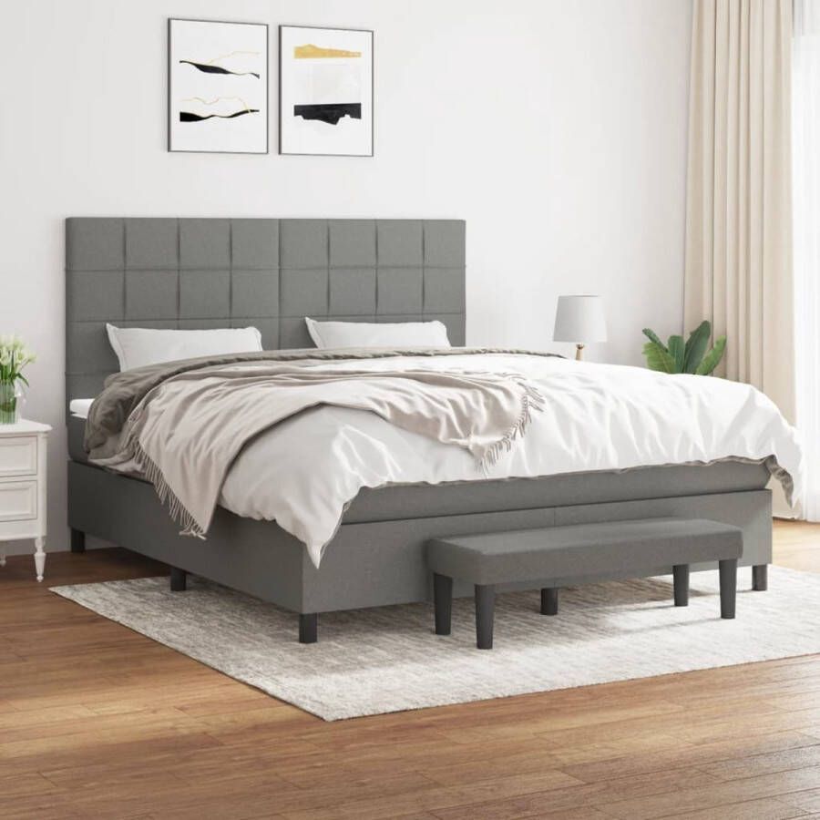 The Living Store Boxspringbed Donkergrijs 203 x 180 x 118 128 cm Pocketvering Matras Middelharde Ondersteuning Huidvriendelijk Topmatras Multifunctioneel Bankje