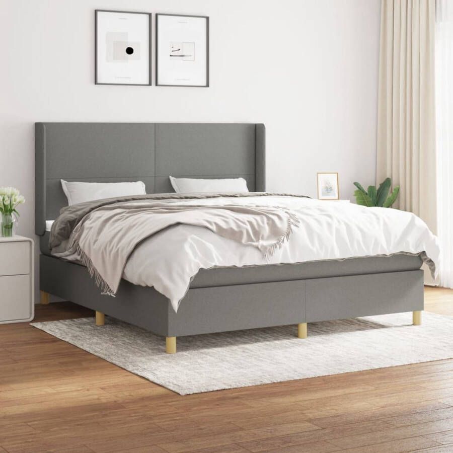 The Living Store Boxspringbed donkergrijs 203 x 183 x 118 128 cm met verstelbaar hoofdbord pocketveringmatras en huidvriendelijk topmatras Boxspringbed Donkere Kleuren Boxspring Frame Adjustable Headboard Pocketveer Matras