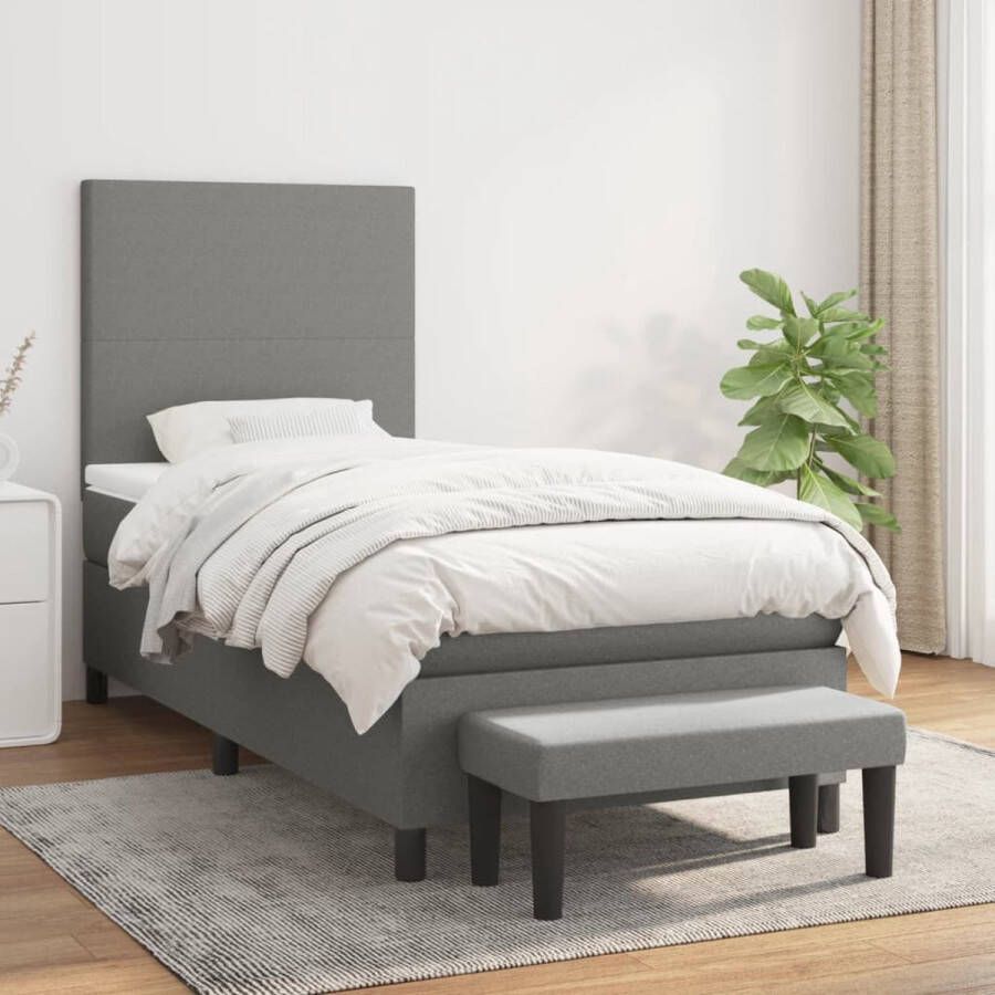 The Living Store Boxspringbed Donkergrijs 203 x 93 x 118 128 cm Luxe en duurzaam Verstelbaar hoofdbord Pocketvering matras Middelharde ondersteuning Huidvriendelijk topmatras Inclusief montagehandleiding - Foto 2