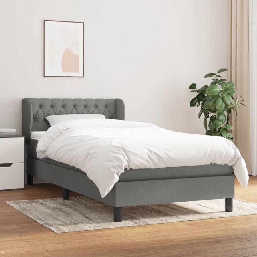 The Living Store Boxspring met matras stof donkergrijs 100x200 cm Boxspringbed Donkere Kleuren Slaapcomfort Pocketveer Matras Middenhard - Foto 2