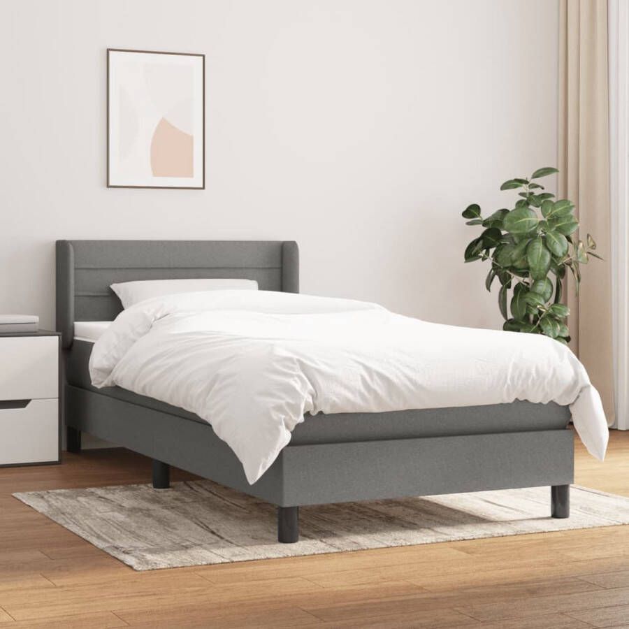 The Living Store Boxspringbed Donkergrijs 203x103x78 88 cm Pocketvering Matras Middelharde ondersteuning Huidvriendelijk topmatras Boxspringbed Donkere Kleuren Slaapcomfort Pocketvering Middenhard - Foto 2