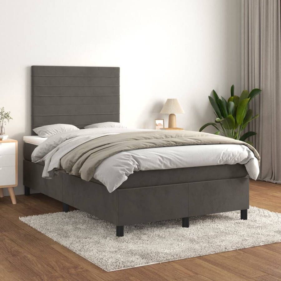 The Living Store Boxspringbed Donkergrijs 203x120x118 128 cm Zacht fluweel Boxspringbed Donkere Kleuren Velvet Meubilair Tweepersoonsbed Slaapcomfort - Foto 2