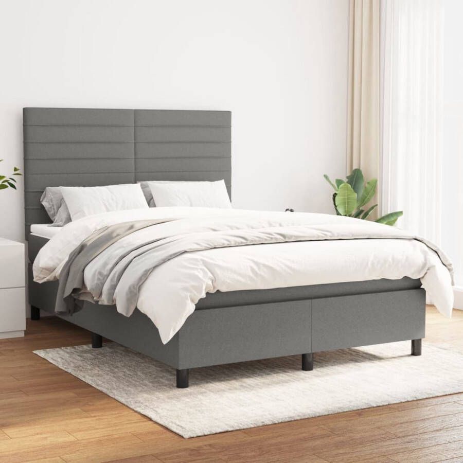 The Living Store Boxspringbed Donkergrijs 203x144x118 128 cm Pocketvering matras Middelharde ondersteuning Huidvriendelijke topmatras Boxspringbed Donkere Kleuren Boxspring Frame Pocketveer Matras Middenhard Matras