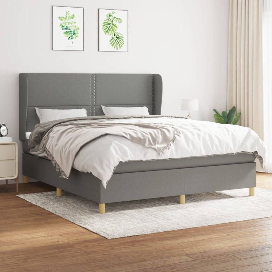 The Living Store Boxspringbed donkergrijs 203x163x118 128 cm pocketvering matras middelharde ondersteuning huidvriendelijk topmatras inclusief montagehandleiding