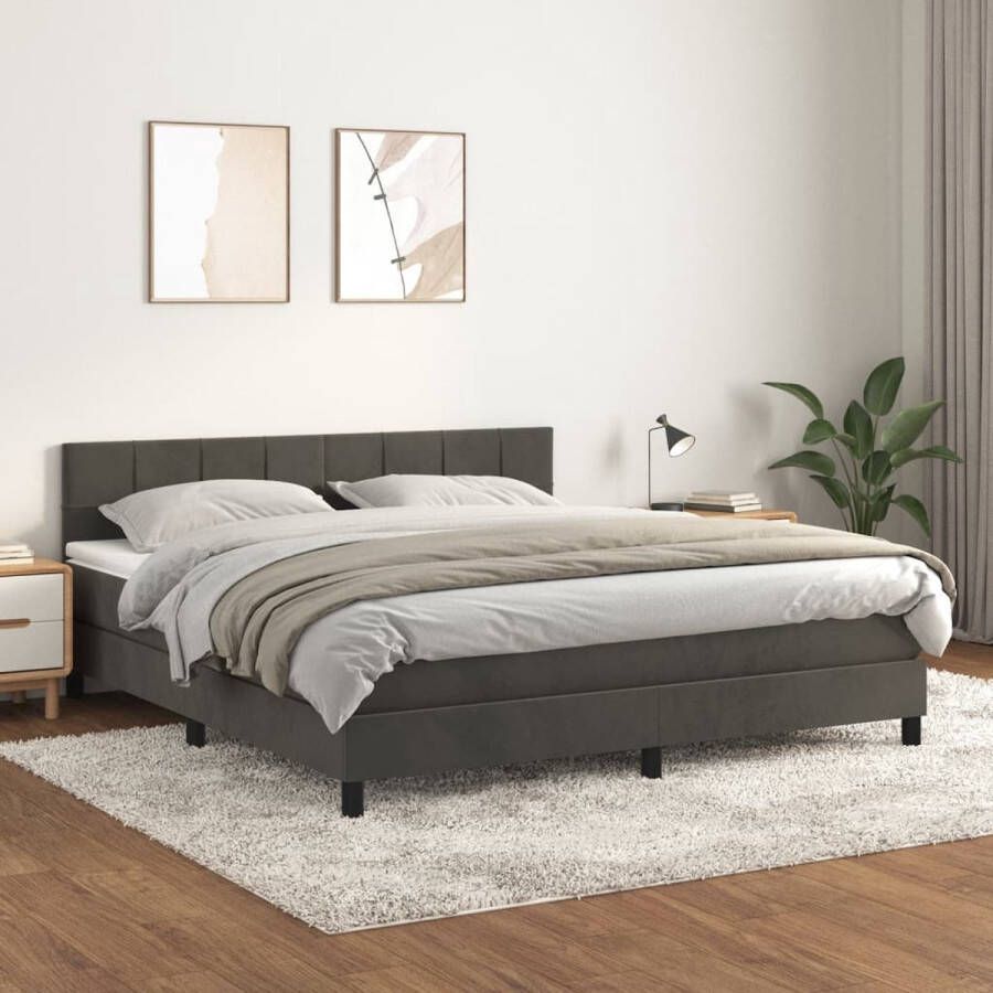 The Living Store Boxspringbed Donkergrijs 203x180x78 88 cm Pocketvering matras Boxspringbed Donkere Kleuren Velvet Meubilair Tweepersoonsbed Pocketveer Matras