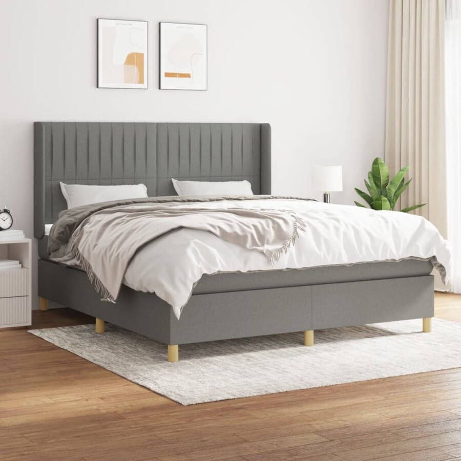 The Living Store Boxspringbed Donkergrijs 203 x 163 x 118 128 cm Pocketvering matras Middelharde ondersteuning Huidvriendelijk topmatras Boxspringbed Donkere Kleuren Boxspring Frame Pocketed Spring Mattress Medium Firm Mattress