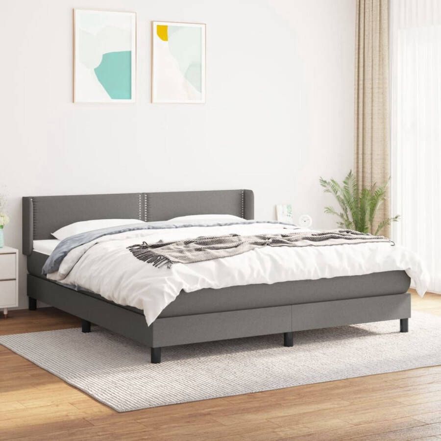 The Living Store Boxspringbed Donkergrijs 203x183x78 88 cm Pocketvering matras Medium ondersteuning Huidvriendelijk topmatras Boxspringbed Donkere Kleuren Slaapcomfort Pocketed Veren Medium Hardheid