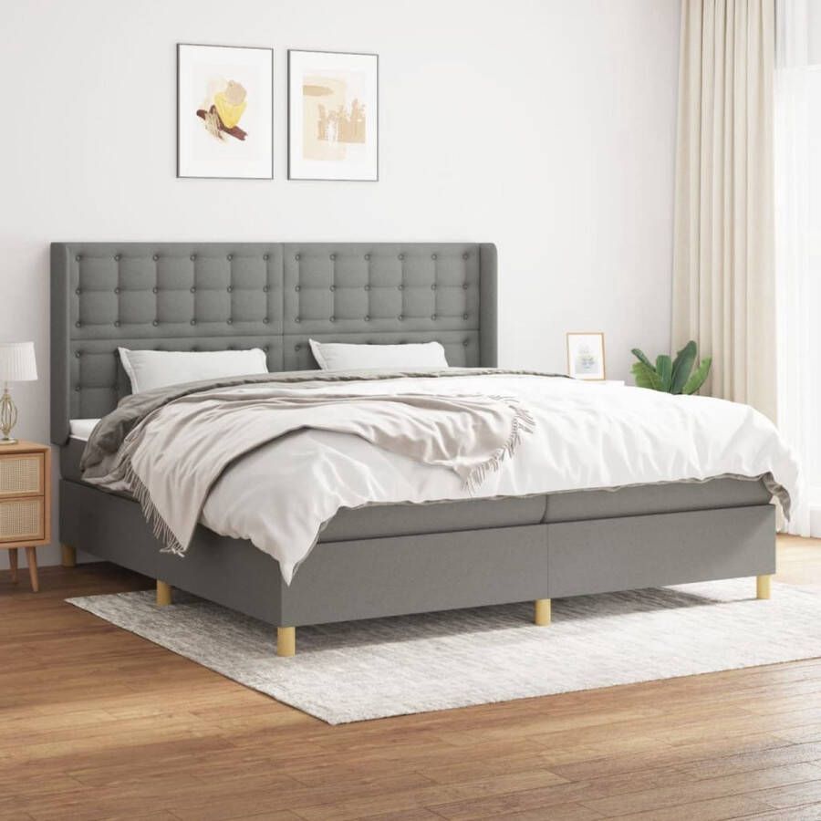 The Living Store Boxspringbed Donkergrijs 203 x 203 x 118 128 cm Pocketvering Matras Middelharde Ondersteuning Huidvriendelijk Topmatras Boxspringbed Donkere Kleuren Slaapcomfort Pocketed Veren Middenhard