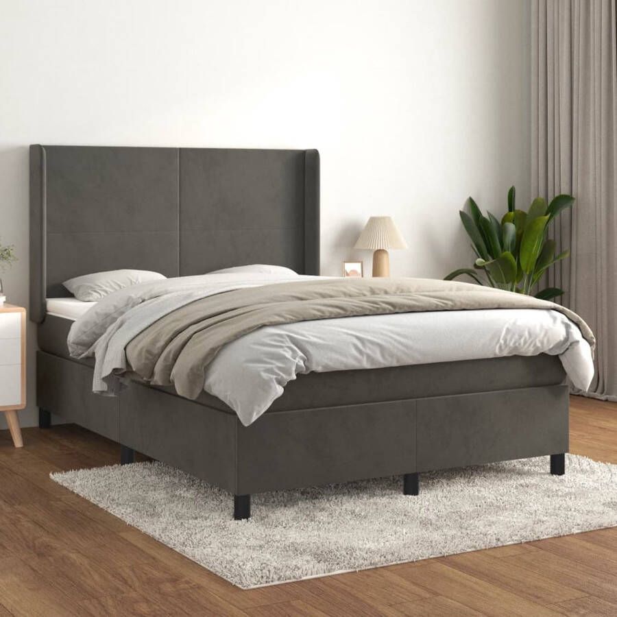 The Living Store Boxspringbed donkergrijs fluweel 193 x 147 x 118 128 cm pocketvering matras middelharde ondersteuning huidvriendelijk topmatras