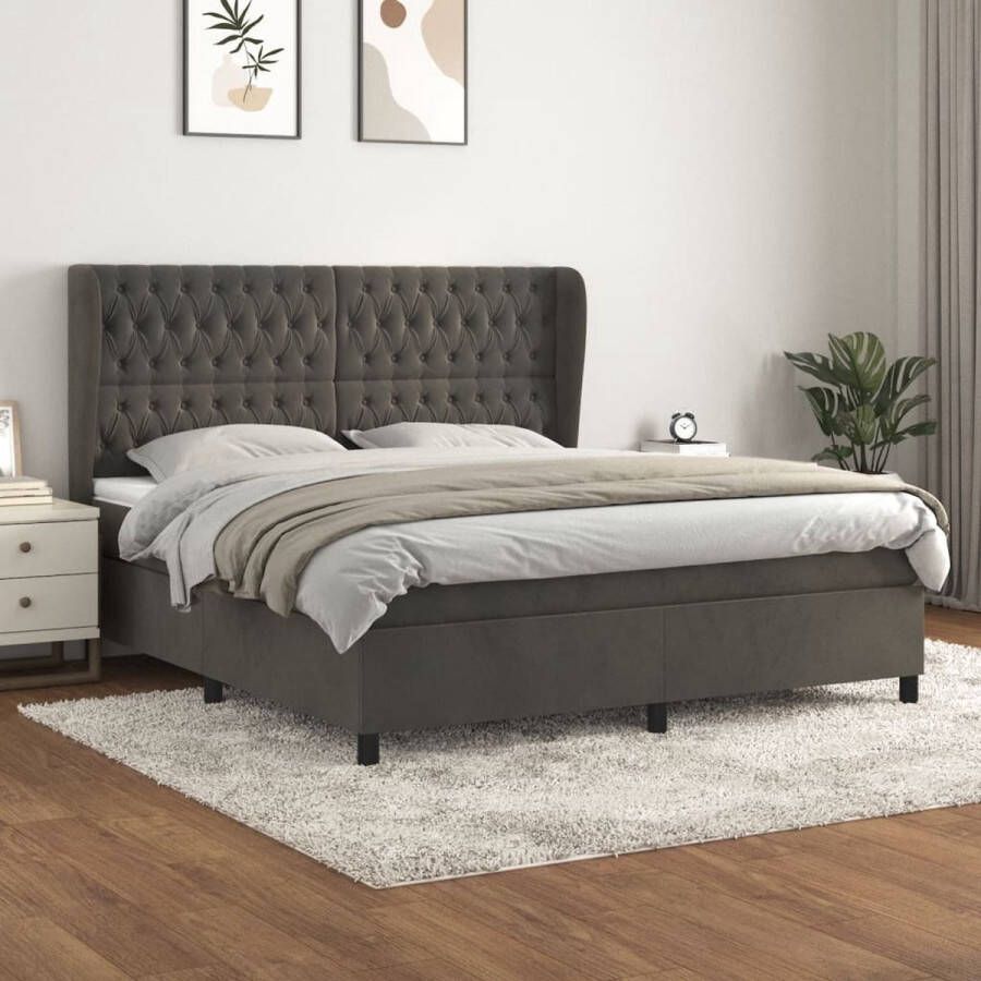 The Living Store Boxspringbed Donkergrijs Fluweel 203x163x118 128cm Pocketvering Middelharde ondersteuning Huidvriendelijk Boxspringbed Donkere Kleuren Fluweel Tweepersoonsbed Pocketvering - Foto 2