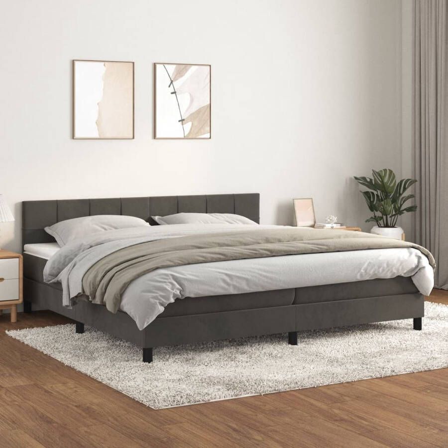 The Living Store Boxspringbed Donkergrijs Fluweel 203x200x78 88cm Pocketvering Middelharde ondersteuning Boxspringbed Donkere Kleuren Velvet Tweepersoonsbed Pocketed Veren