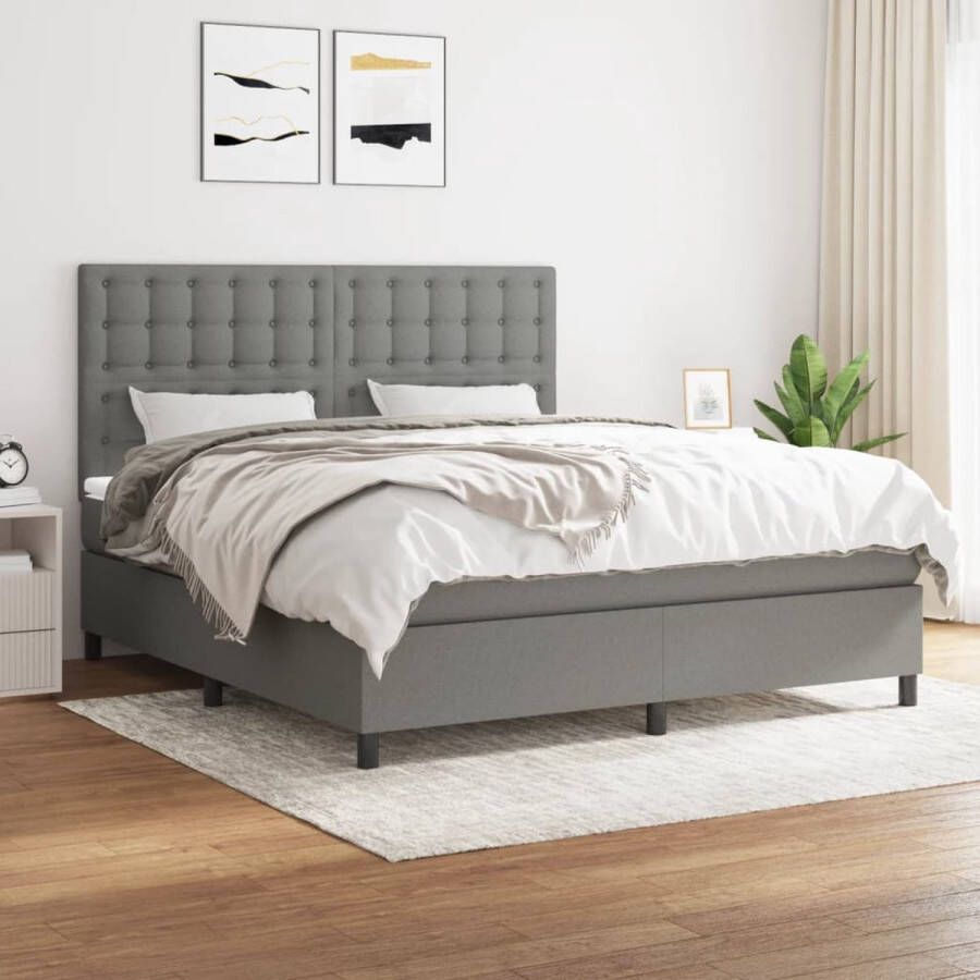 The Living Store Boxspringbed Donkergrijs Stof 203x180x118 128 cm Pocketvering Boxspringbed Donkere Kleuren Boxspring Tweepersoonsbed Pocketed Spring Mattress - Foto 2