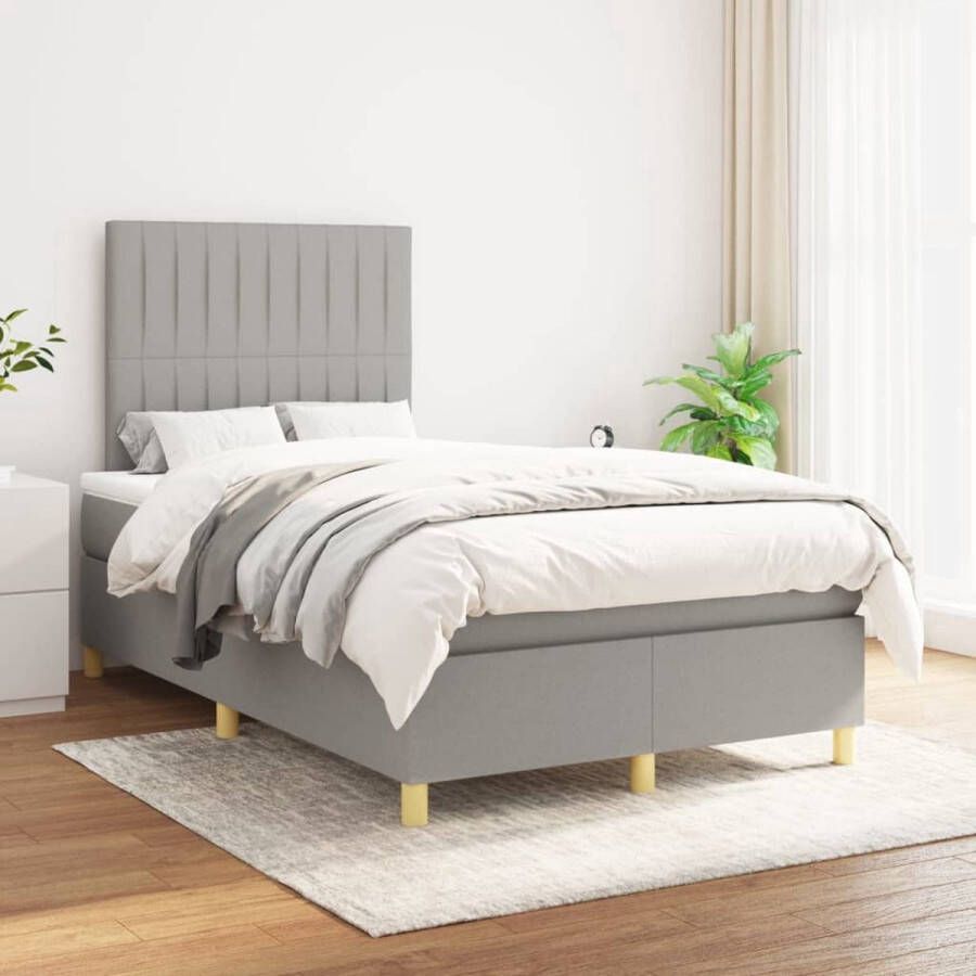 The Living Store Boxspringbed Duurzaam Bed 203 x 120 x 118 128 cm Lichtgrijs Inclusief matras en topmatras