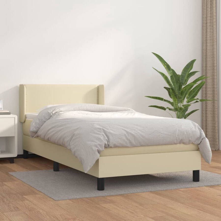 The Living Store Boxspringbed Duurzaam Kunstleer Pocketvering Matras Huidvriendelijk Topmatras Middelharde Ondersteuning 203 x 83 x 78 88 cm Crème kleur