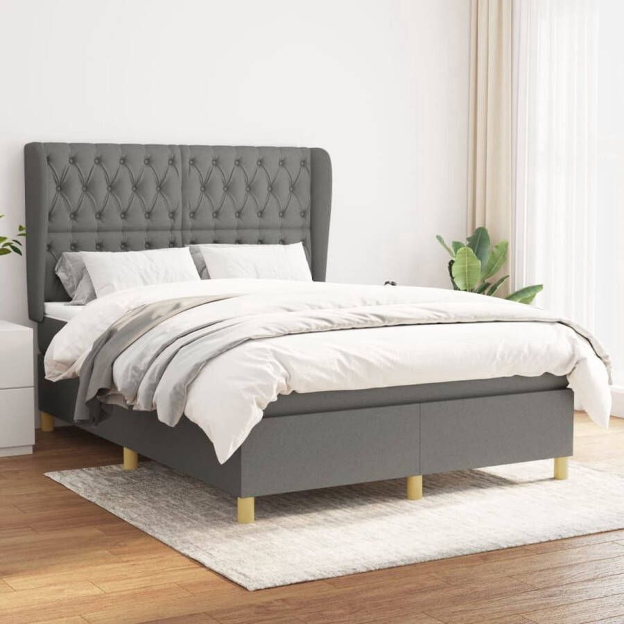 The Living Store Boxspringbed Duurzaam stoffen bedframe Pocketvering matras Middelharde ondersteuning Huidvriendelijk topmatras Kleur- donkergrijs Afmetingen- 193x147x118 128cm