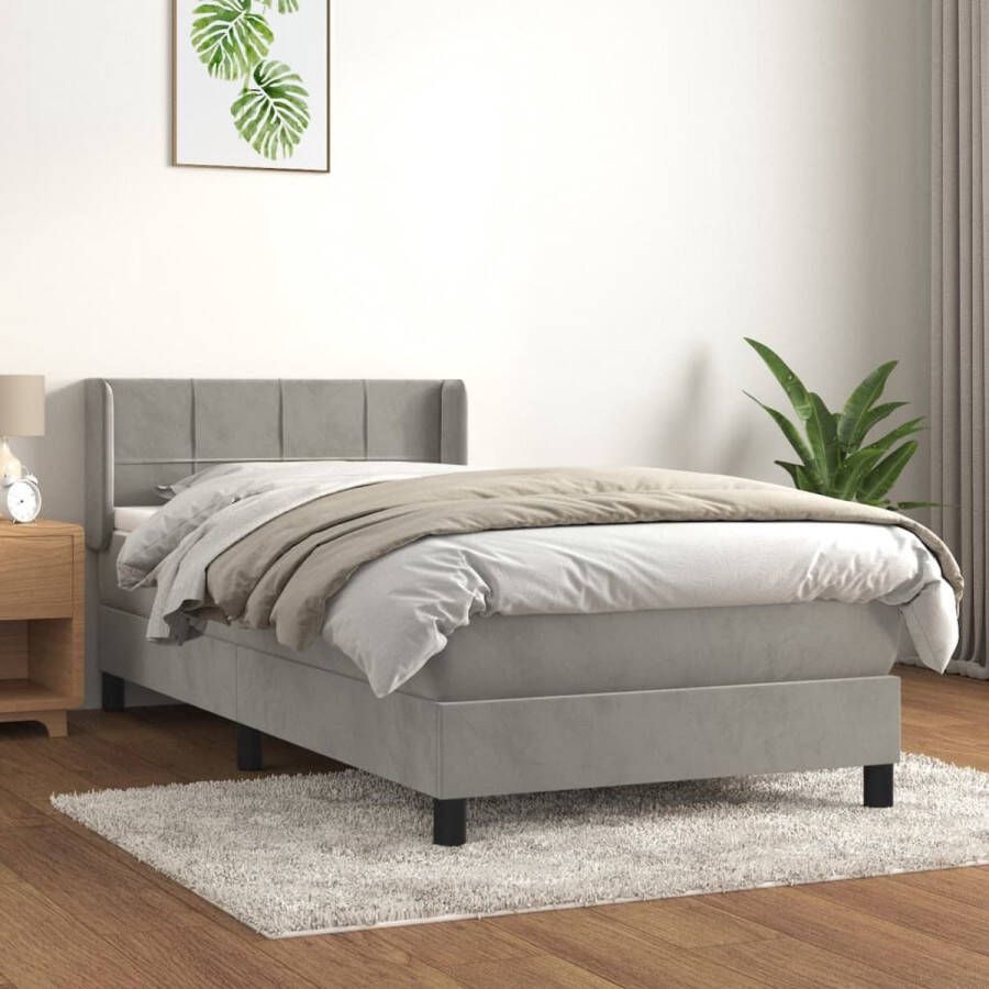 The Living Store Boxspring met matras fluweel lichtgrijs 100x200 cm Boxspringbed Fluweel Bed Tweepersoons Bed Slaapcomfort King Size Bed - Foto 2