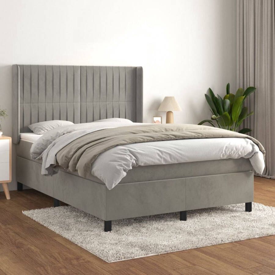 The Living Store Boxspringbed fluweel 140 x 190 cm pocketvering middelharde ondersteuning huidvriendelijk topmatras Boxspringbed Fluweel Bed Tweepersoonsbed Slaapcomfort Boxspring Kopen