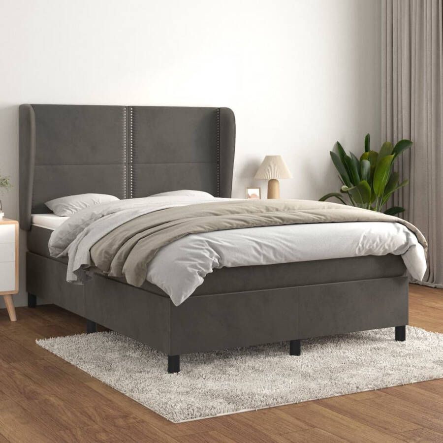 The Living Store Boxspring met matras fluweel donkergrijs 140x200 cm Boxspringbed Fluweel Bed Tweepersoons Bed Boxspring Slaapkamer Meubilair - Foto 2