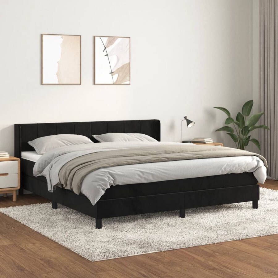 The Living Store Boxspringbed fluweel 160 x 200 cm pocketvering matras Boxspringbed Fluweel Bed Tweepersoons Bed King Size Bed Slaapkamer Meubilair