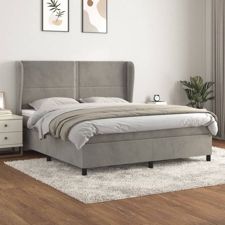 The Living Store Boxspringbed Fluweel 160x200 cm Pocketvering matras Middelharde ondersteuning Huidvriendelijk topmatras