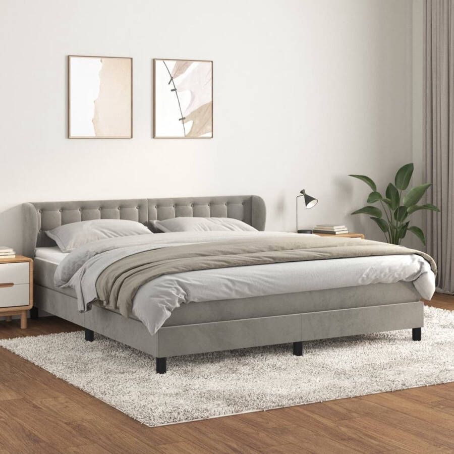 The Living Store Boxspringbed Fluweel 160x200 cm Pocketvering Middelharde ondersteuning Huidvriendelijk Boxspringbed Fluweel Bed Tweepersoons Bed King Size Bed Pocketveer Matras - Foto 2