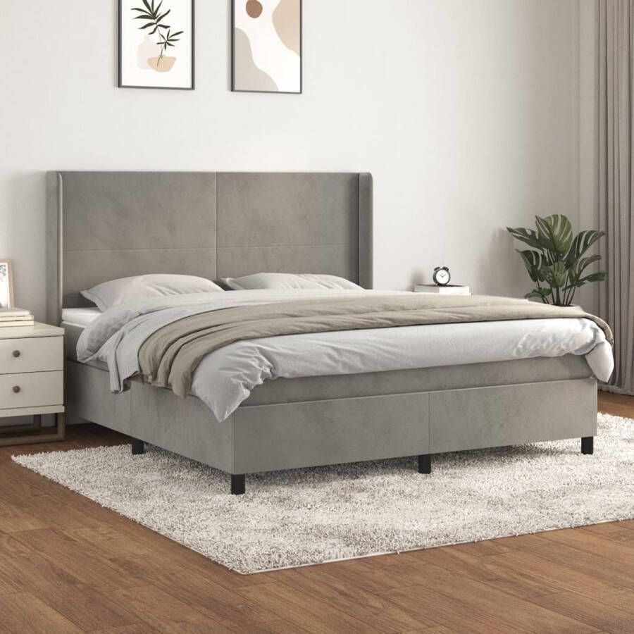 The Living Store Boxspring met matras fluweel lichtgrijs 180x200 cm Boxspringbed Fluweel Bed Tweepersoons Bed Grijs Bed King Size Bed - Foto 2