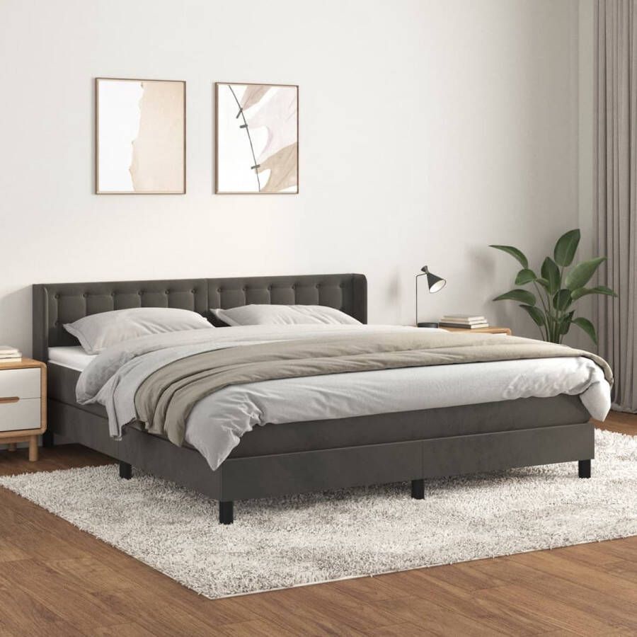 The Living Store Boxspring met matras fluweel donkergrijs 180x200 cm Boxspring Fluweel Bed Tweepersoonsbed Groot Bed Grijs Bed - Foto 2