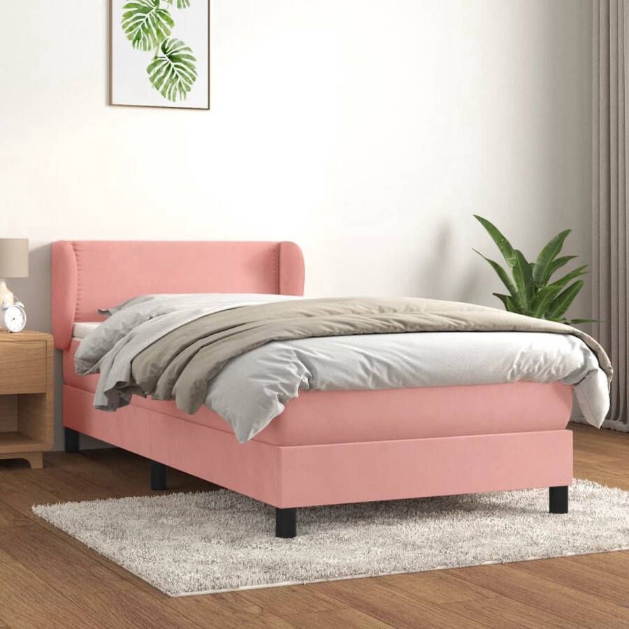 The Living Store Boxspring met matras fluweel roze 90x200 cm Boxspringbed Fluweel Bed Roze Bed Tweepersoons Bed Slaapcomfort