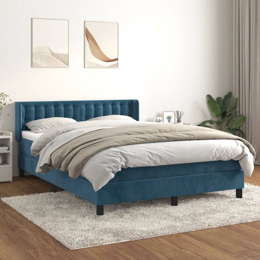 The Living Store Boxspringbed Fluweel Donkerblauw 140x200x78 88 cm Pocketvering matras Middelharde ondersteuning Huidvriendelijk topmatras