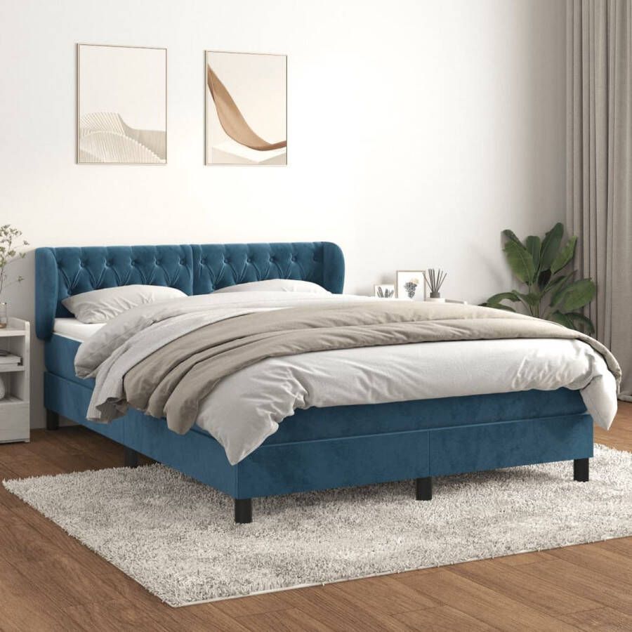 The Living Store Boxspringbed fluweel donkerblauw 193 x 147 x 78 88 cm pocketvering matras en topmatras