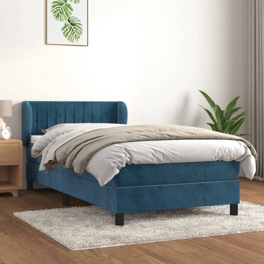 The Living Store Boxspringbed Fluweel Donkerblauw 193 x 93 x 78 88 cm Pocketvering Middelhard Huidvriendelijke topmatras Boxspringbed Fluweel Bed Donkere Blauwe Bed Tweepersoonsbed Pocketed Veren Matras