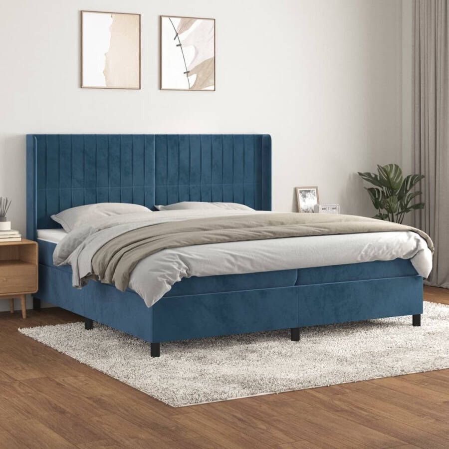 The Living Store Boxspringbed Fluweel Donkerblauw 203 x 203 x 118 128 cm Pocketvering Boxspringbed Velvet Bed Donkere Blauwe Boxspring Tweepersoons Bed Pocketveer Matras - Foto 2