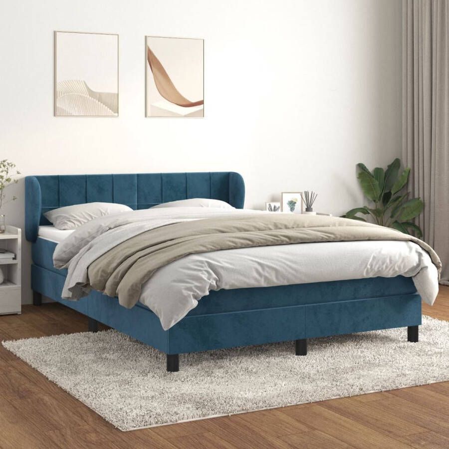 The Living Store Boxspring met matras fluweel donkerblauw 140x200 cm Boxspringbed Fluweel Bed Donkere Kleuren Bed Tweepersoonsbed Pocketveer Matras - Foto 2