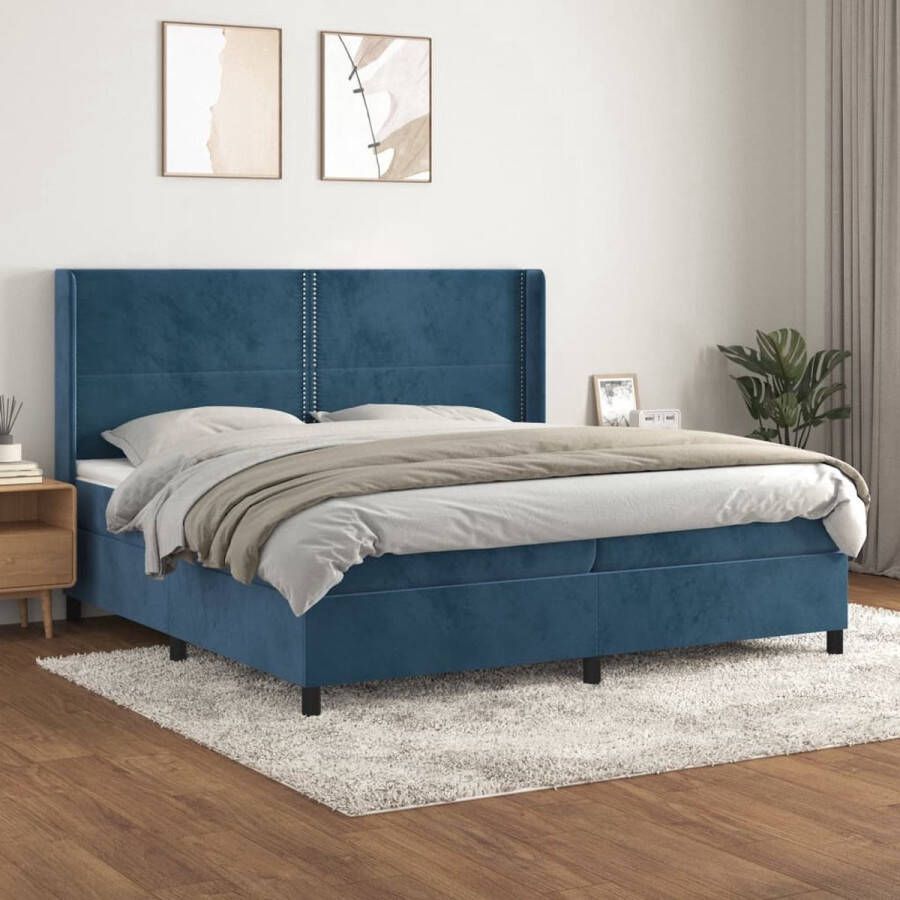 The Living Store Boxspringbed Fluweel Donkerblauw 203x203x118 128 cm Pocketvering Boxspringbed Donkere Kleuren Velvet Tweepersoonsbed Pocketed Veren