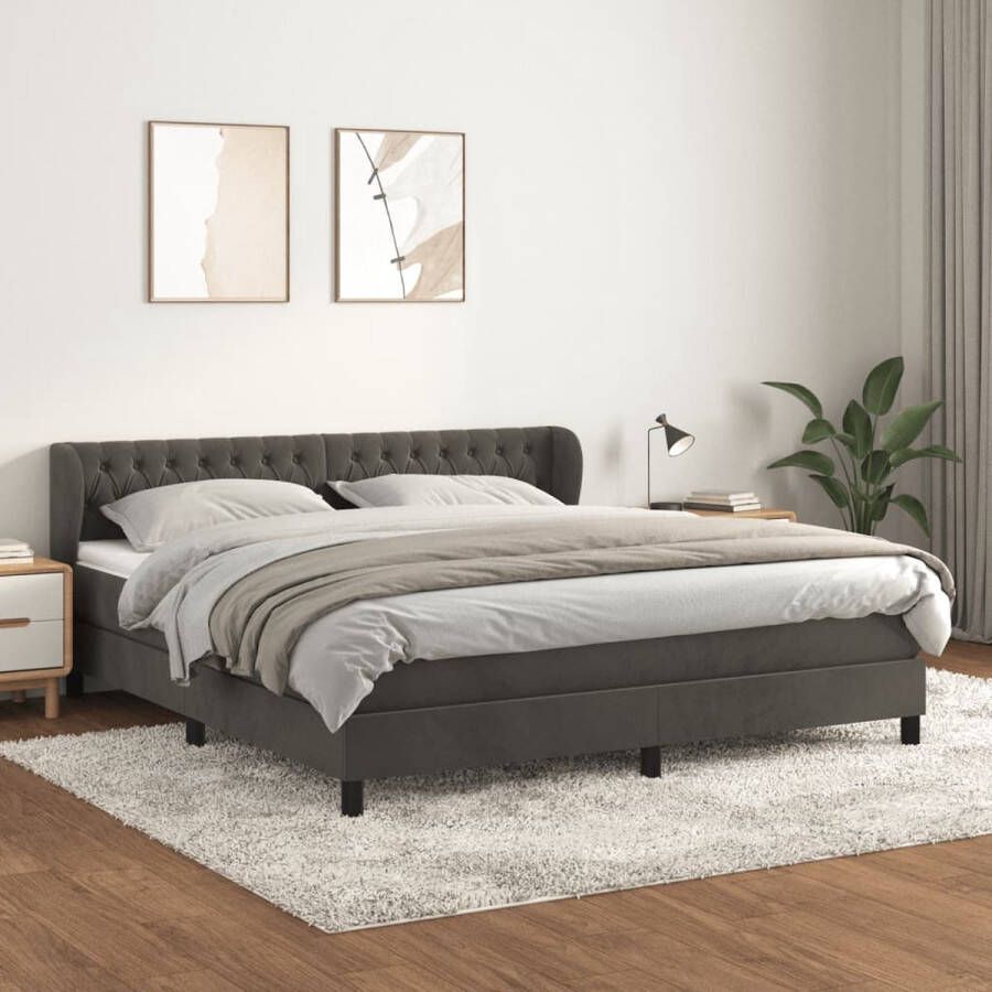 The Living Store Boxspringbed fluweel donkergrijs 203x183x78 88 pocketvering Boxspringbed Fluweel Bed Donkere Kleuren Bed Groot Tweepersoonsbed Pocketed Spring Mattress - Foto 2