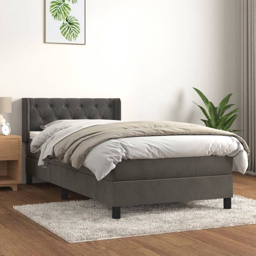 The Living Store Boxspringbed fluweel donkergrijs 203x83x78 88 cm pocketvering Boxspring Fluweel Bed Donkere Kleuren Tweepersoons Bed Boxspring Kopen - Foto 2