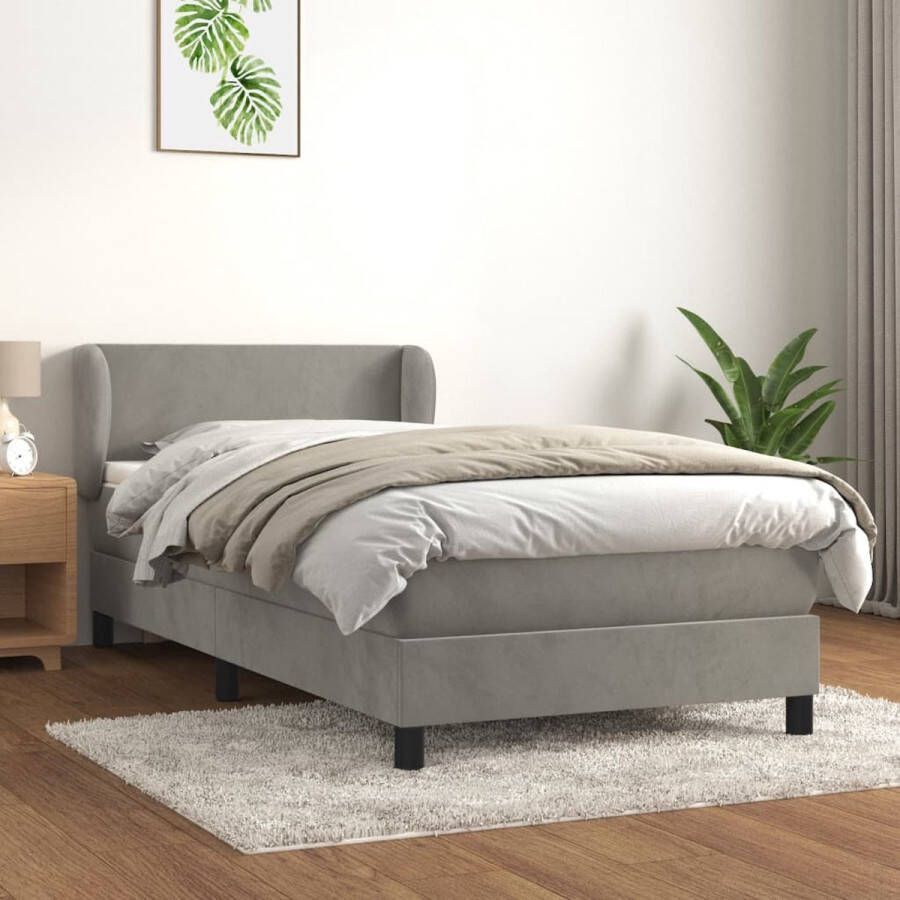 The Living Store Boxspringbed fluweel lichtgrijs 203x103x78 88cm inclusief matras en topmatras Boxspringbed Fluweel Bed Grijs Bed Tweepersoons Bed King Size Bed - Foto 2