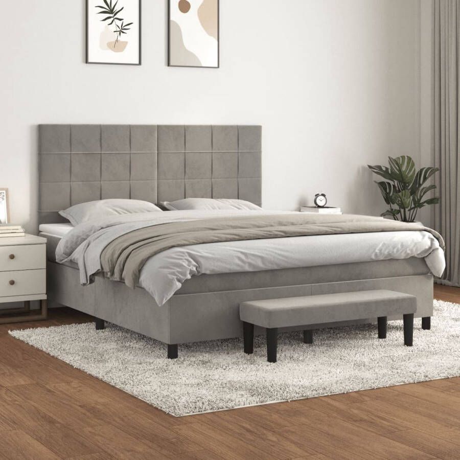 The Living Store Boxspringbed fluweel pocketvering 180x200x20 cm lichtgrijs Boxspringbed Fluweel Bed Boxspring Tweepersoonsbed Groot Bed