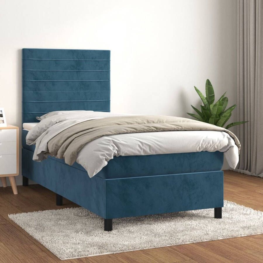 The Living Store Boxspring met matras fluweel donkerblauw 100x200 cm Boxspringbed Fluweel Bed Donkere Blauwe Boxspring Tweepersoons Bed Pocketveer Matras - Foto 2