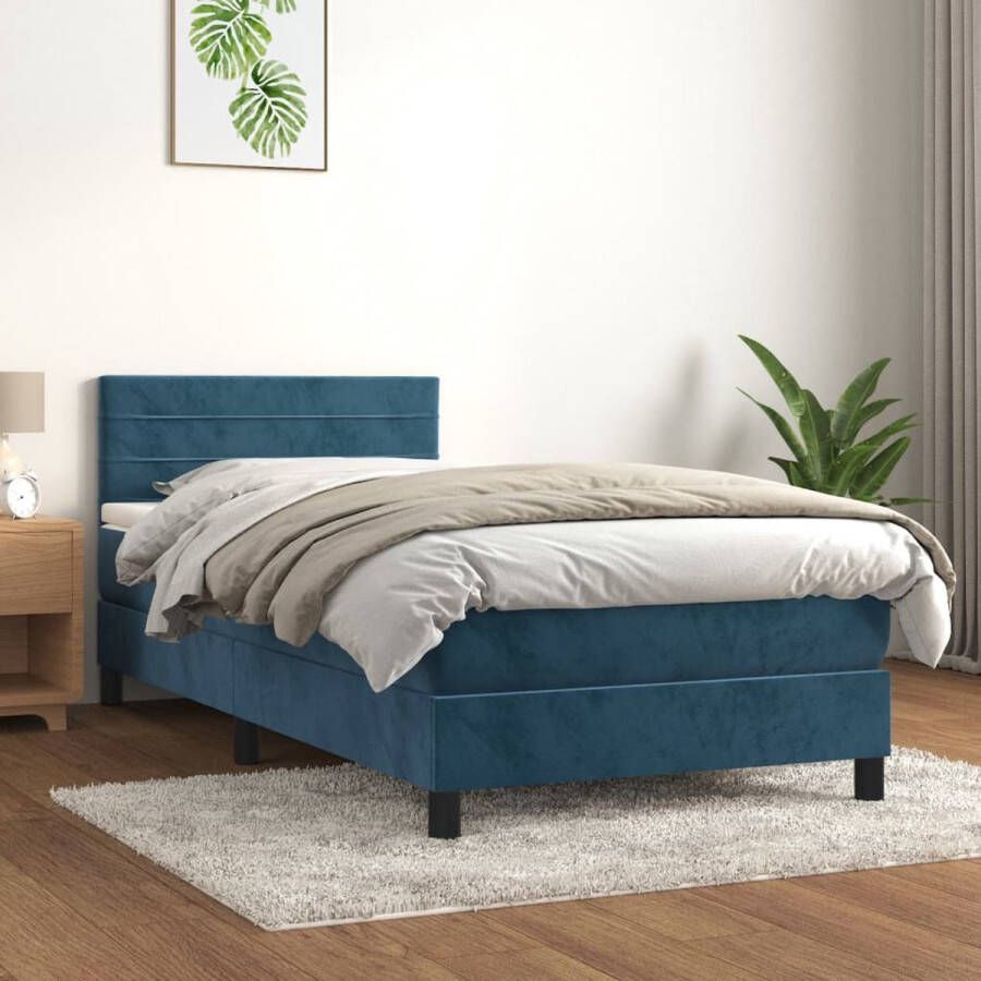 The Living Store Boxspringbed fluweel pocketvering middelharde ondersteuning donkerblauw 203 x 90 x 78 88 cm wit en donkerblauw 90 x 200 x 20 cm wit 90 x 200 x 5 cm inclusief montagehandleiding