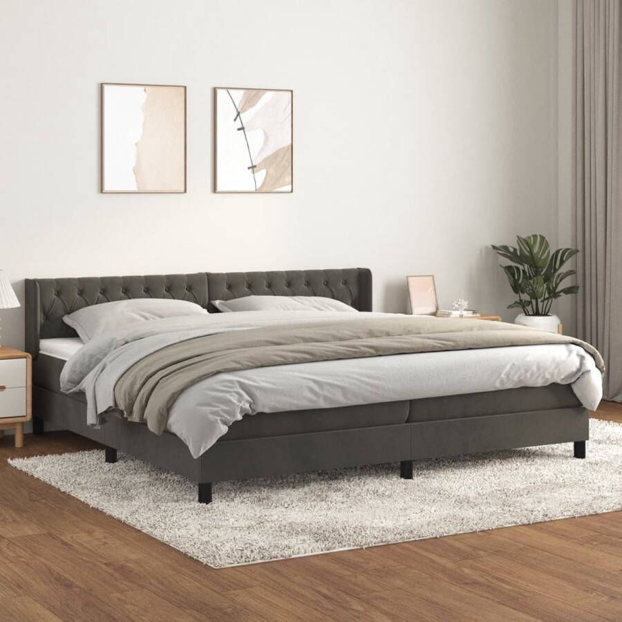 The Living Store Boxspringbed Fluweel Pocketvering Middelharde ondersteuning Hoogte verstelbaar Huidvriendelijk Donkergrijs 203x203x78 88 cm 100x200x20 cm (x2) 200x200x5 cm Inclusief montagehandleiding - Foto 2