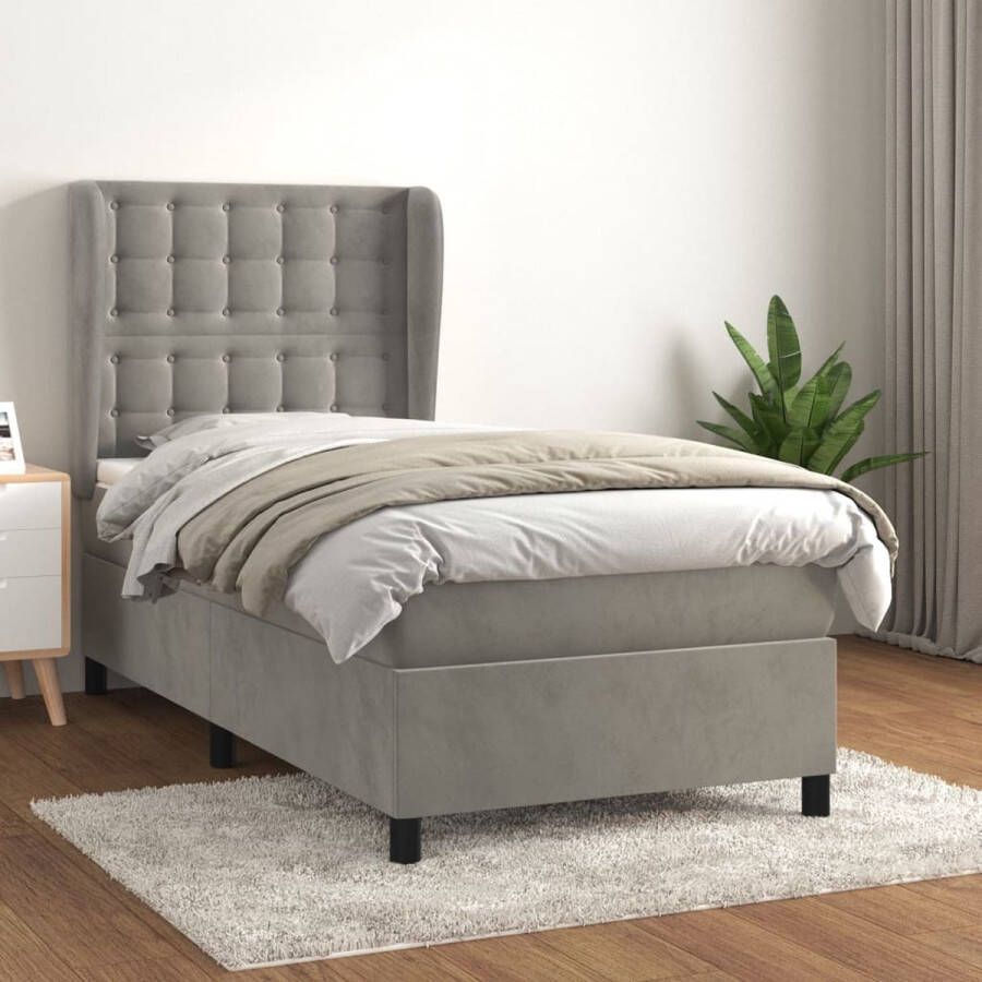 The Living Store Boxspringbed Fluweel Pocketvering Middelharde Ondersteuning Huidvriendelijk Boxspringbed Fluweel Bed Pocketveer Matras Middelhard Matras Grijs Bed - Foto 2