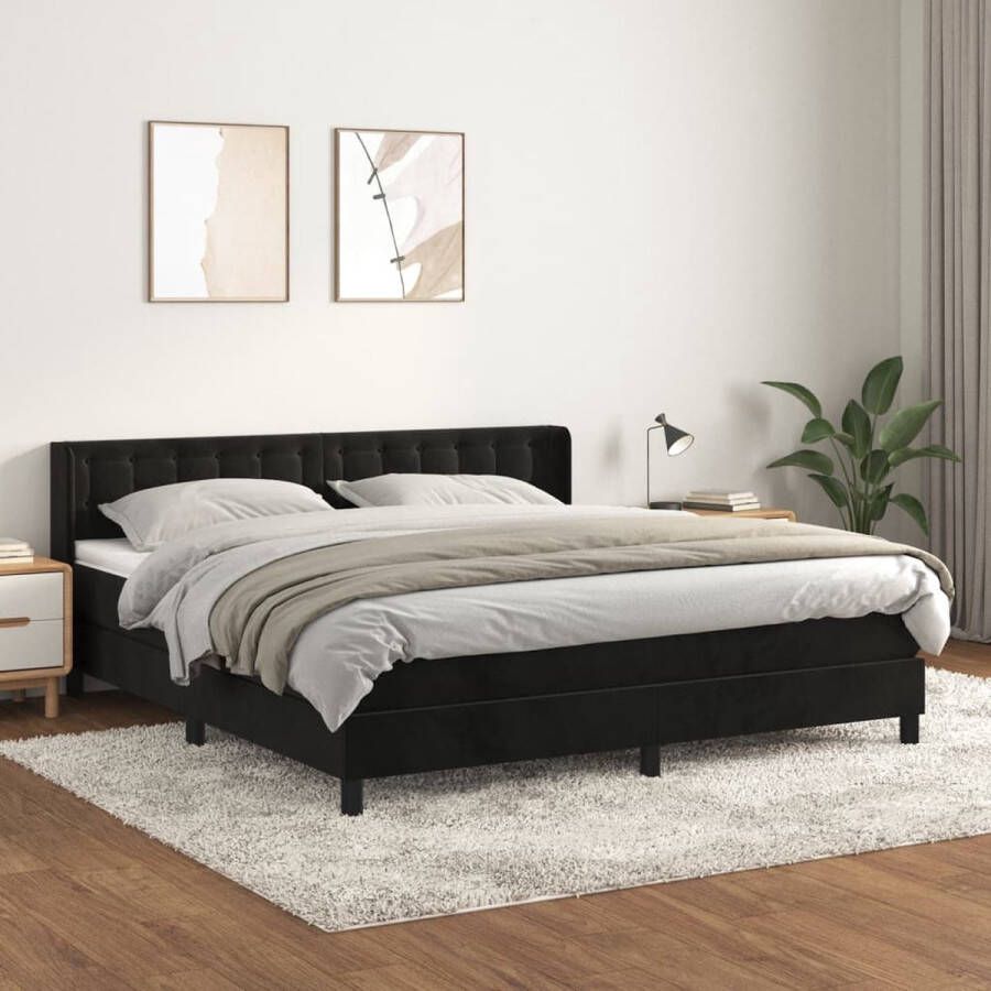 The Living Store Boxspringbed Fluweel Pocketvering Middelharde ondersteuning Huidvriendelijk 203x183x78 88 cm Zwart Boxspringbed Fluweel Bed Tweepersoonsbed Zwarte Boxspring Kopen - Foto 2