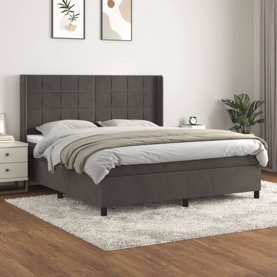The Living Store Boxspringbed Fluweel Pocketvering Middelharde ondersteuning Huidvriendelijk Donkergrijs 203 x 183 x 118 128 cm 180 x 200 x 20 cm 180 x 200 x 5 cm - Foto 2