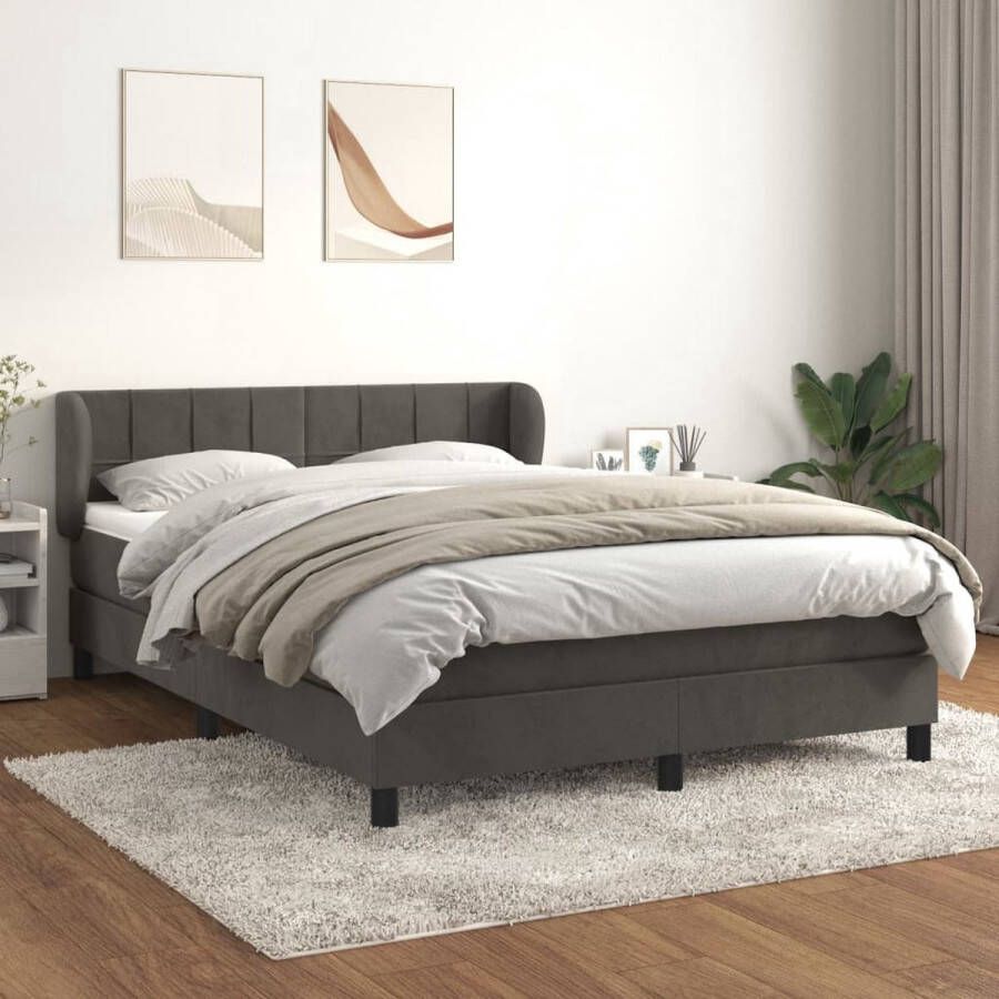 The Living Store Boxspring met matras fluweel donkergrijs 140x200 cm Boxspringbed Fluweel Bed Pocketveer Matras Middelhard Matras Donkere Grijze Bed