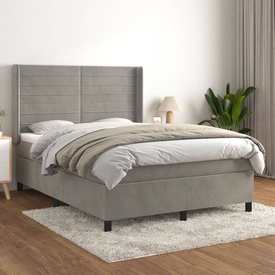 The Living Store Boxspringbed Fluweel Pocketvering Middelharde ondersteuning Huidvriendelijk topmatras Donkergrijs 203x100x78 88 cm Boxspringbed Fluweel Bed Tweepersoons Bed Donkere Kleuren Pocketveer Matras - Foto 2